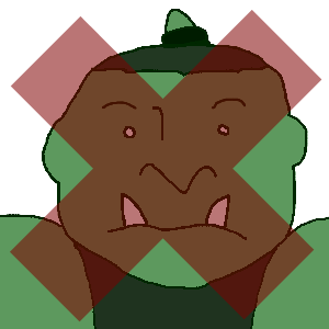 picture I drew of an orc with a semi-transparent red X over its face